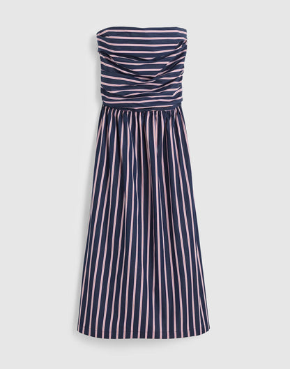 Strapless Ruched Midi Dress in Poplin Classic Indigo | Madewell