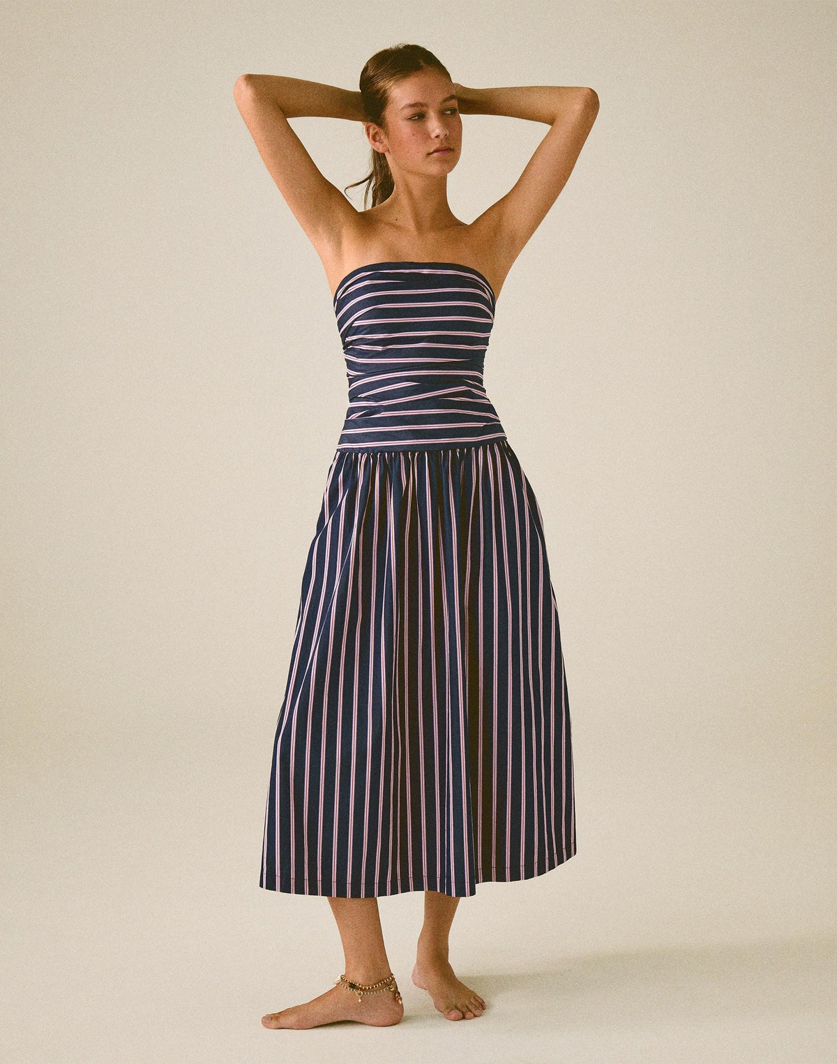 Strapless Ruched Midi Dress in Poplin Classic Indigo | Madewell