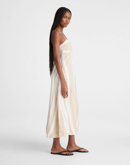 Empire-Waist Midi Dress in 100% Linen Khaki White Stripe | Madewell