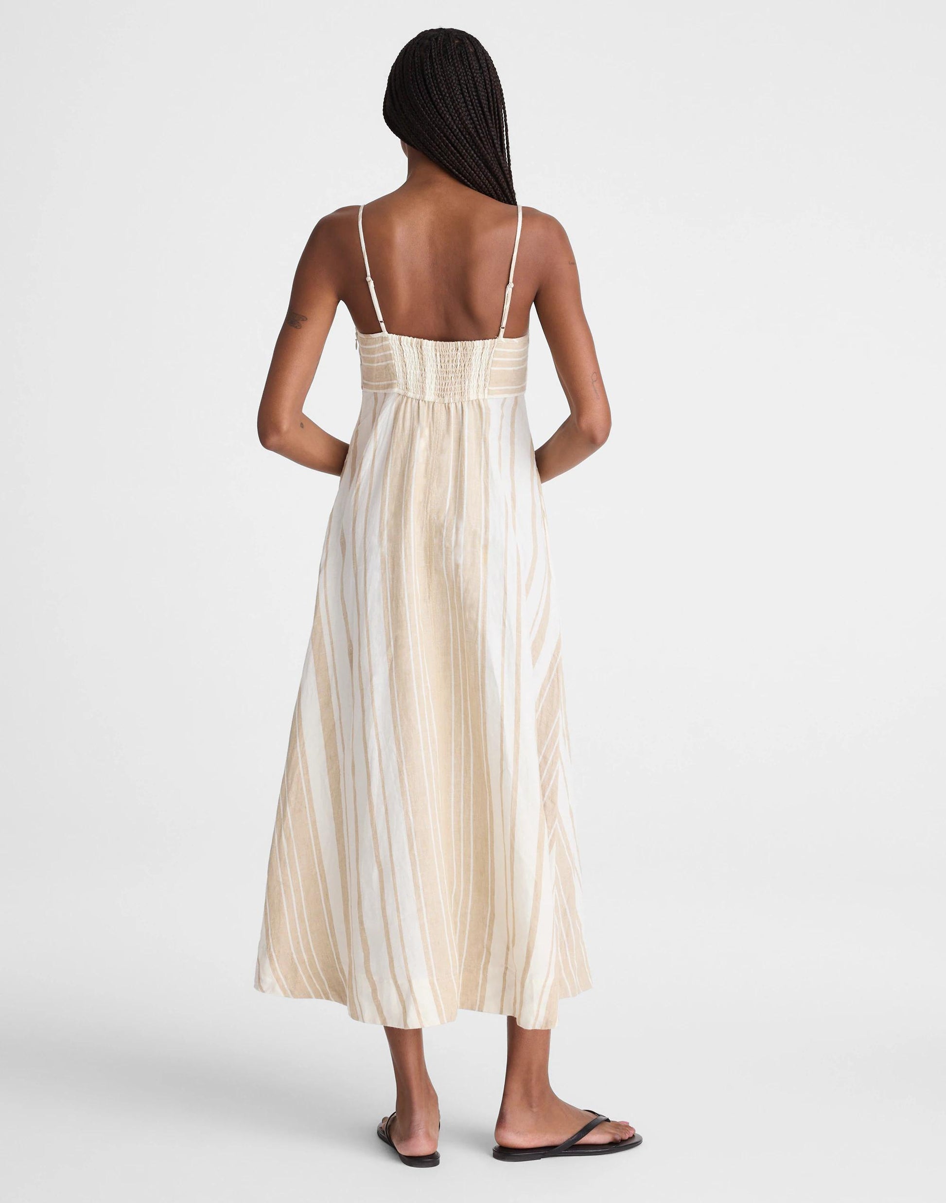 Empire-Waist Midi Dress in 100% Linen Khaki White Stripe | Madewell