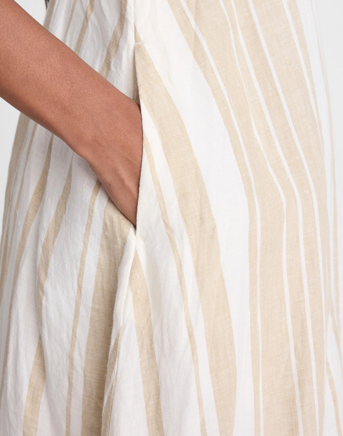 Empire-Waist Midi Dress in 100% Linen Khaki White Stripe | Madewell