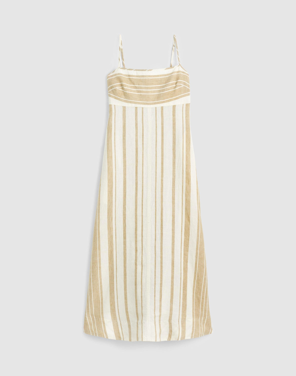 Empire-Waist Midi Dress in 100% Linen Khaki White Stripe | Madewell