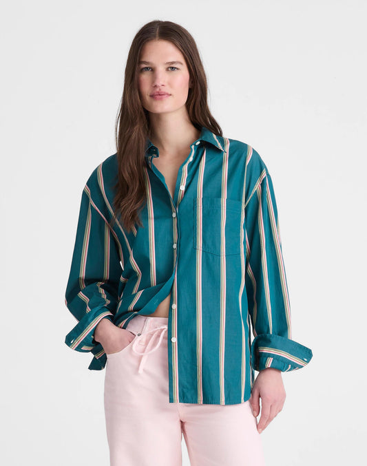 Madewell x Shopbop  Easy Shirt in Poplin Deep Lagoon Stripe | Madewell