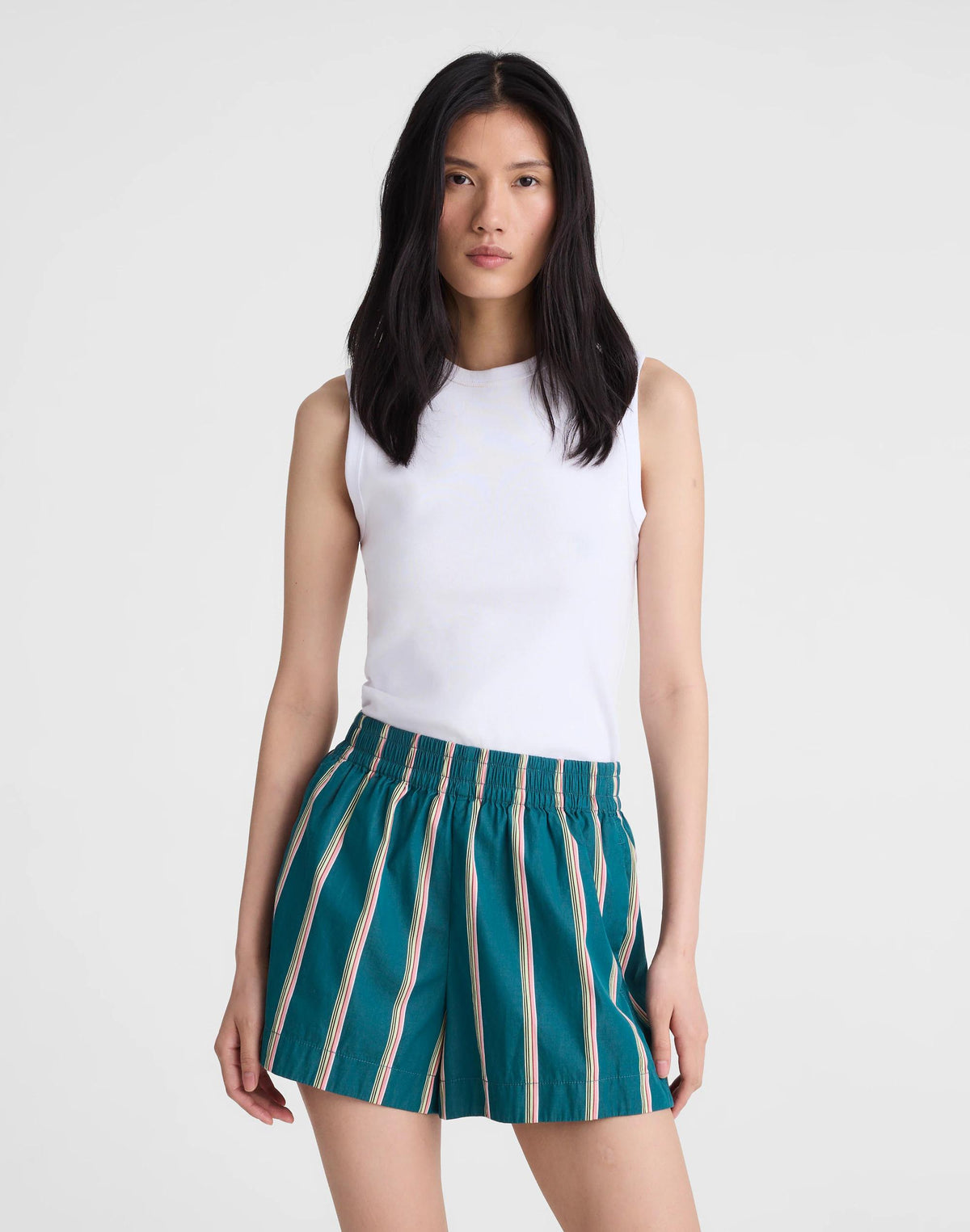 Madewell x Shopbop Pull-On Shorts in Poplin Deep Lagoon Stripe | Madewell