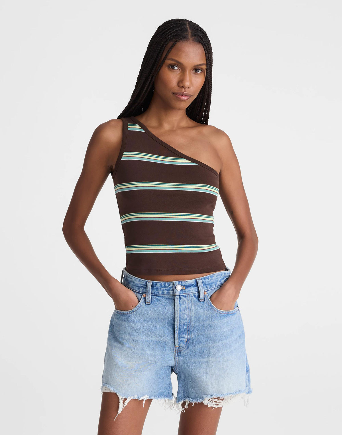 Madewell x Shopbop '90s One-Shoulder Tank in Compact Cotton Dark Brown | Madewell