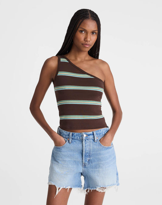 Madewell x Shopbop '90s One-Shoulder Tank in Compact Cotton Dark Brown | Madewell
