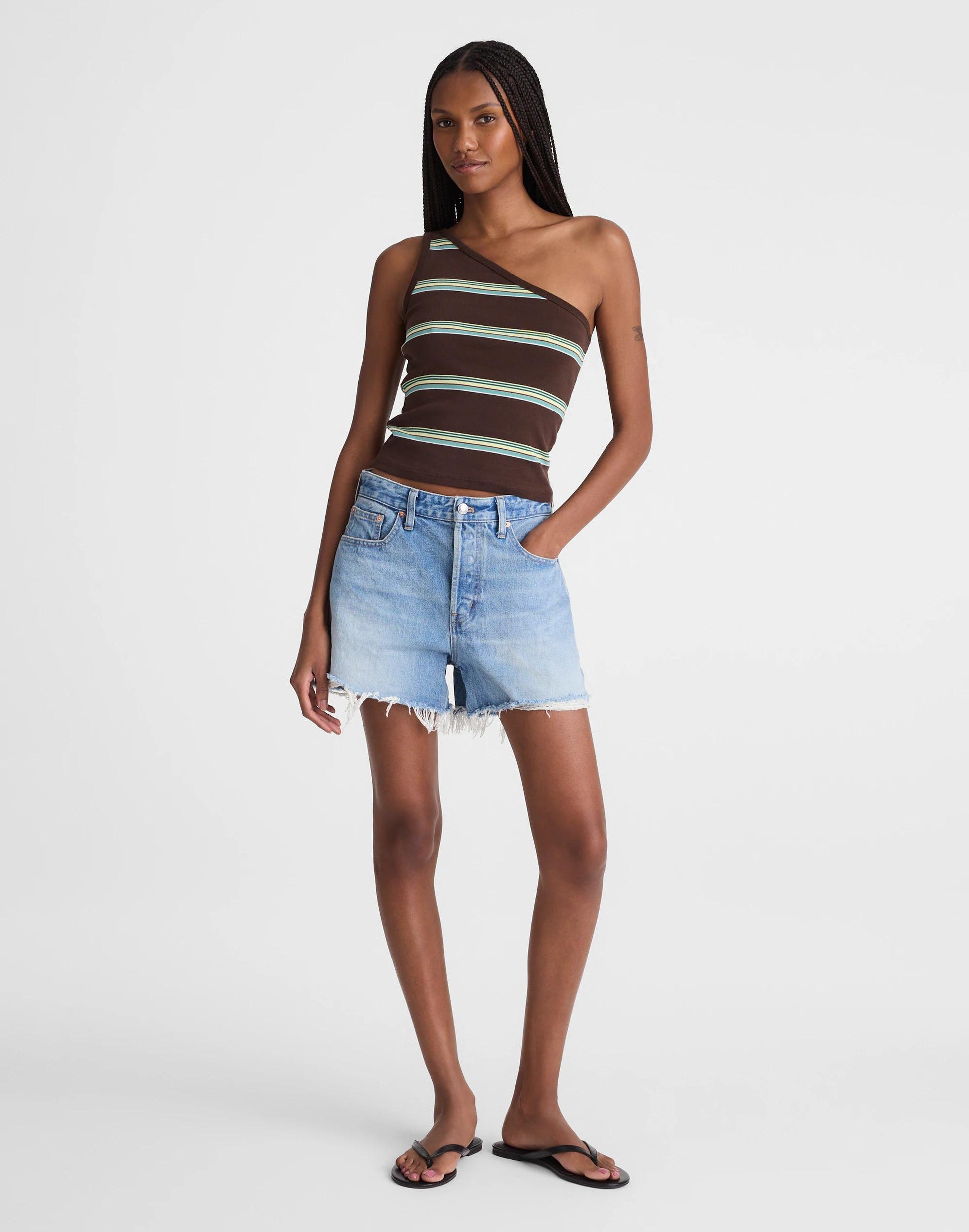 Madewell x Shopbop '90s One-Shoulder Tank in Compact Cotton Dark Brown | Madewell
