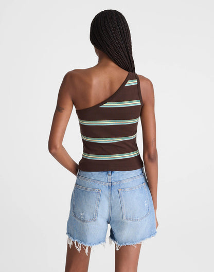 Madewell x Shopbop '90s One-Shoulder Tank in Compact Cotton Dark Brown | Madewell