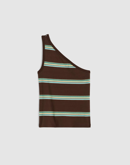 Madewell x Shopbop '90s One-Shoulder Tank in Compact Cotton Dark Brown | Madewell