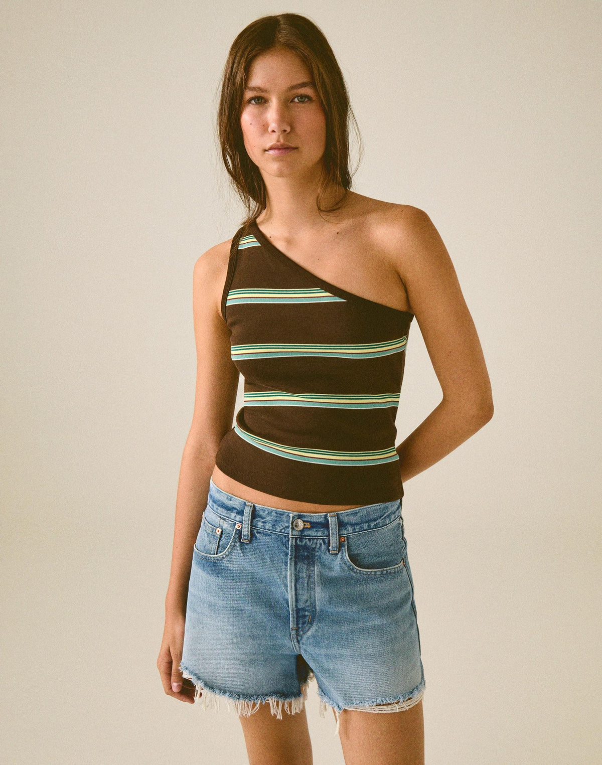 Madewell x Shopbop '90s One-Shoulder Tank in Compact Cotton Dark Brown | Madewell