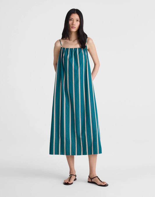 Madewell x Shopbop Gathered A-Line Midi Dress Deep Lagoon Stripe | Madewell