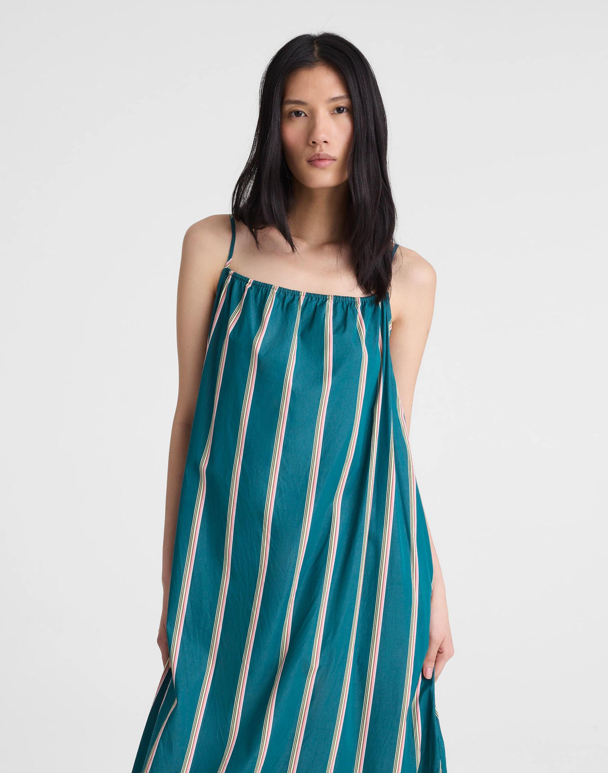 Madewell x Shopbop Gathered A-Line Midi Dress Deep Lagoon Stripe | Madewell