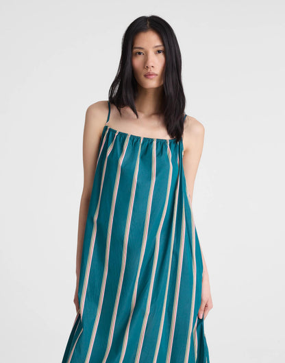 Madewell x Shopbop Gathered A-Line Midi Dress Deep Lagoon Stripe | Madewell