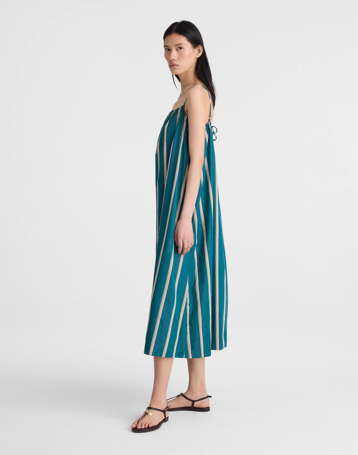Madewell x Shopbop Gathered A-Line Midi Dress Deep Lagoon Stripe | Madewell