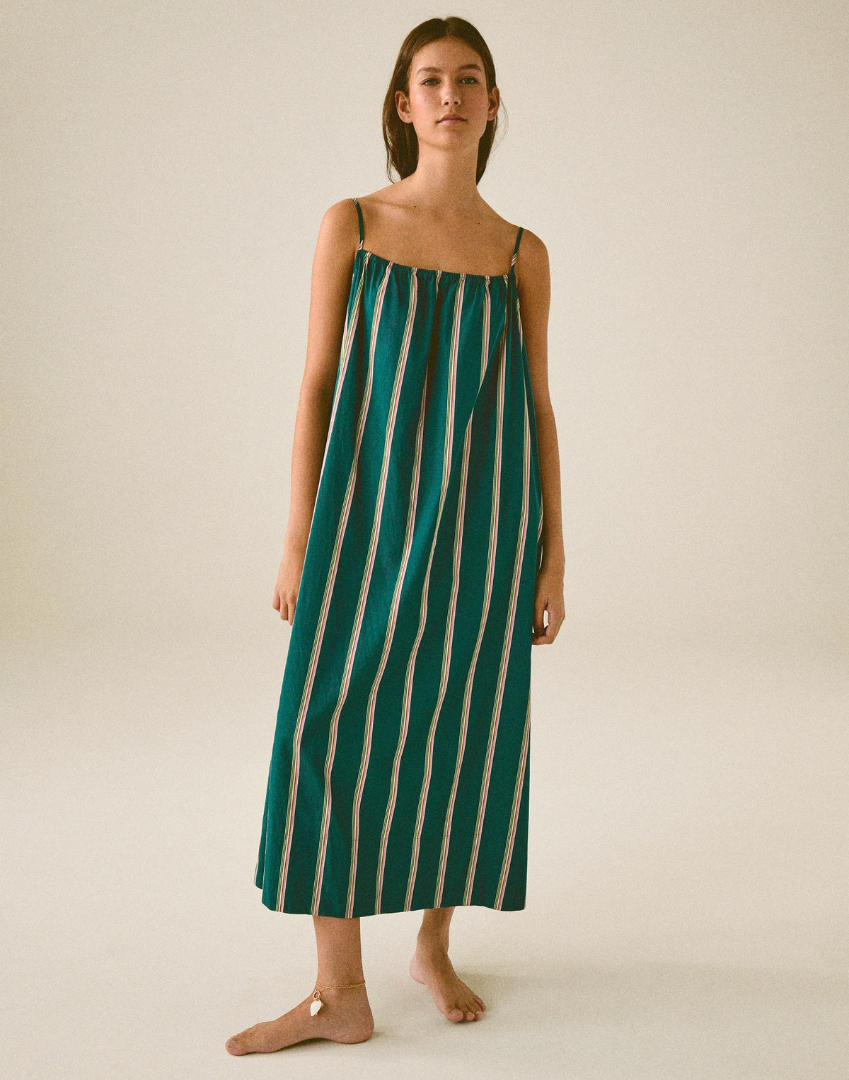 Madewell x Shopbop Gathered A-Line Midi Dress Deep Lagoon Stripe | Madewell