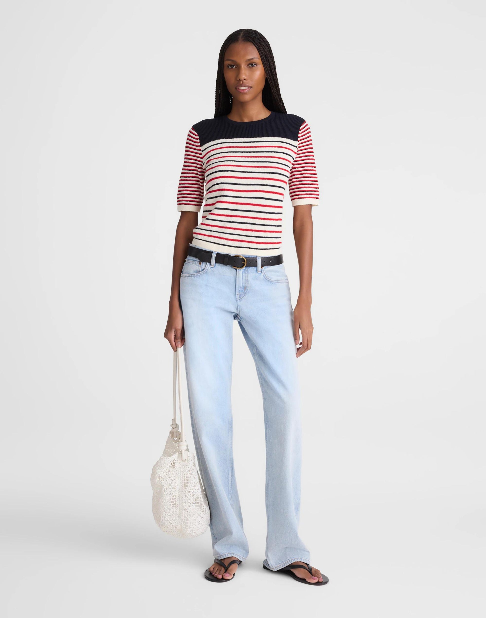Bouclé-Knit Sweater Tee Red And Navy Multi Stripe | Madewell