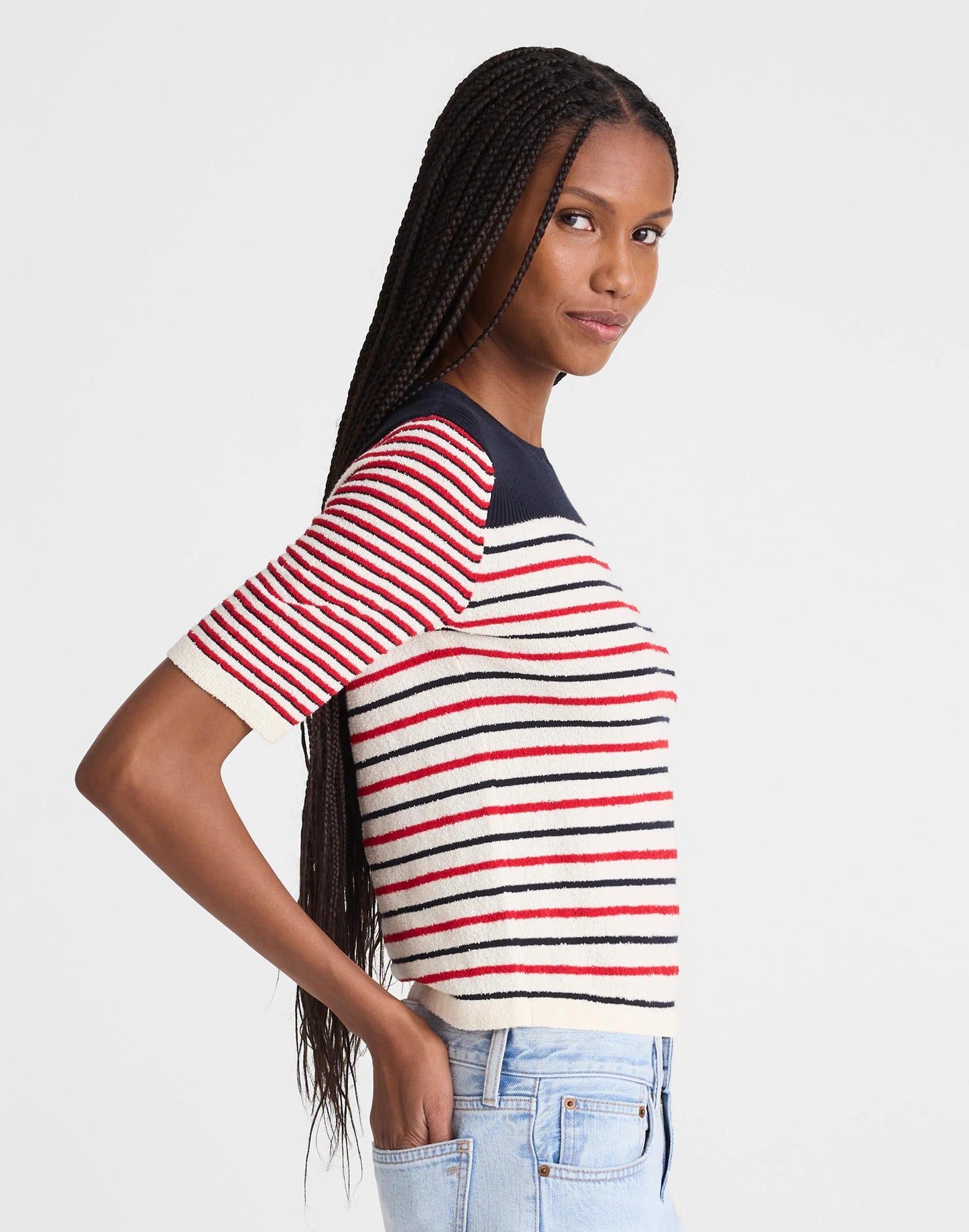 Bouclé-Knit Sweater Tee Red And Navy Multi Stripe | Madewell