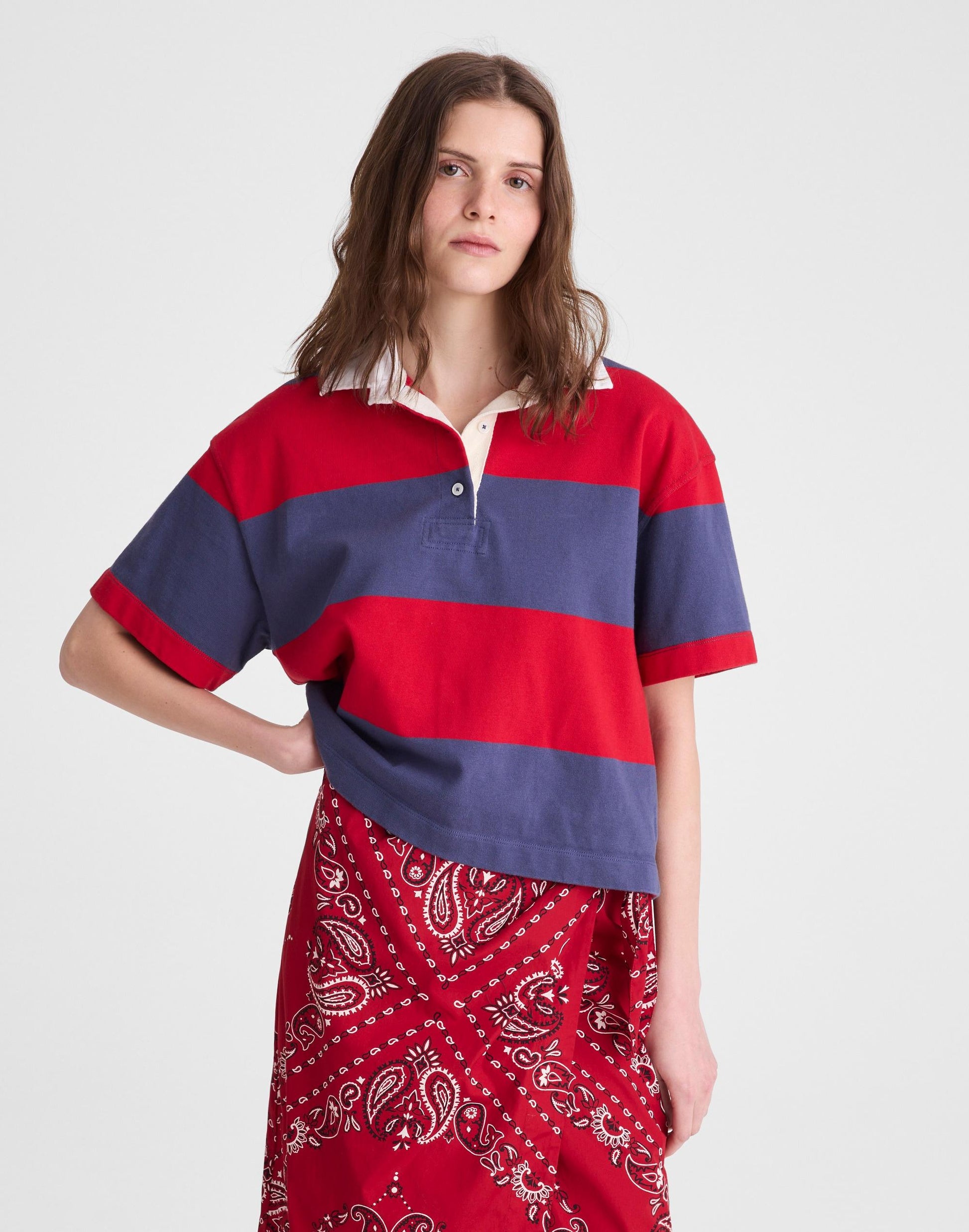 Boxy Rugby Polo Varsity Red And Navy Stripe | Madewell
