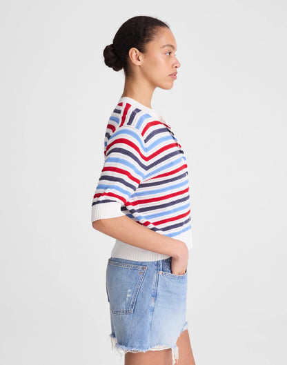 Textured Short-Sleeve Cardigan in 100% Cotton Ivory Pop Color Multi Stripe | Madewell