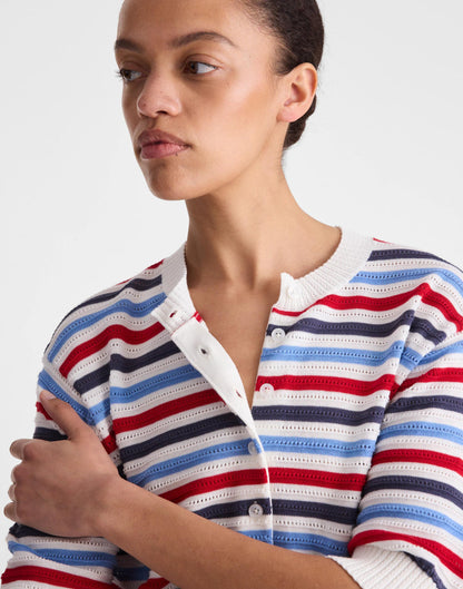 Textured Short-Sleeve Cardigan in 100% Cotton Ivory Pop Color Multi Stripe | Madewell