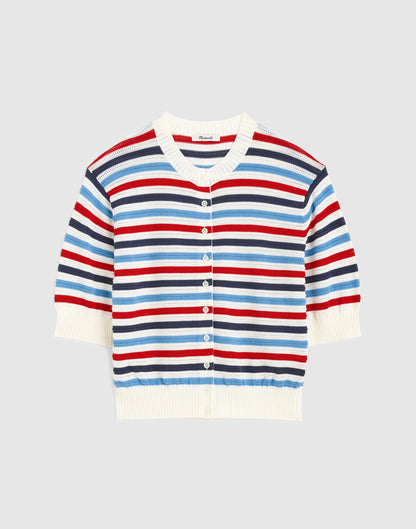 Textured Short-Sleeve Cardigan in 100% Cotton Ivory Pop Color Multi Stripe | Madewell