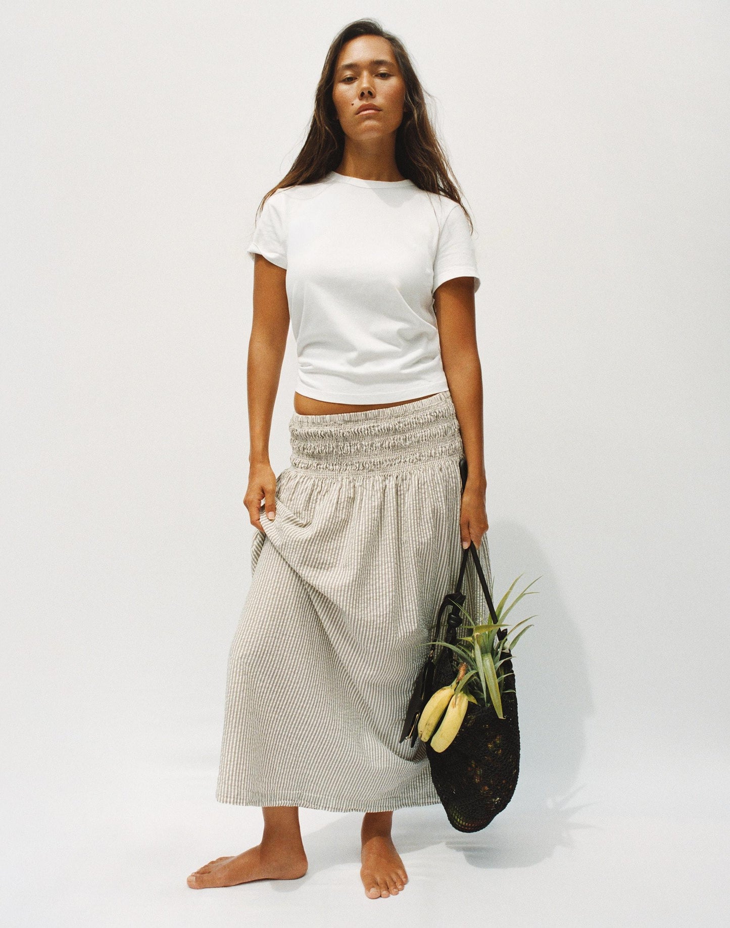 Sophia Midi Skirt in Seersucker Black Vintage Ivory Yarndye | Madewell