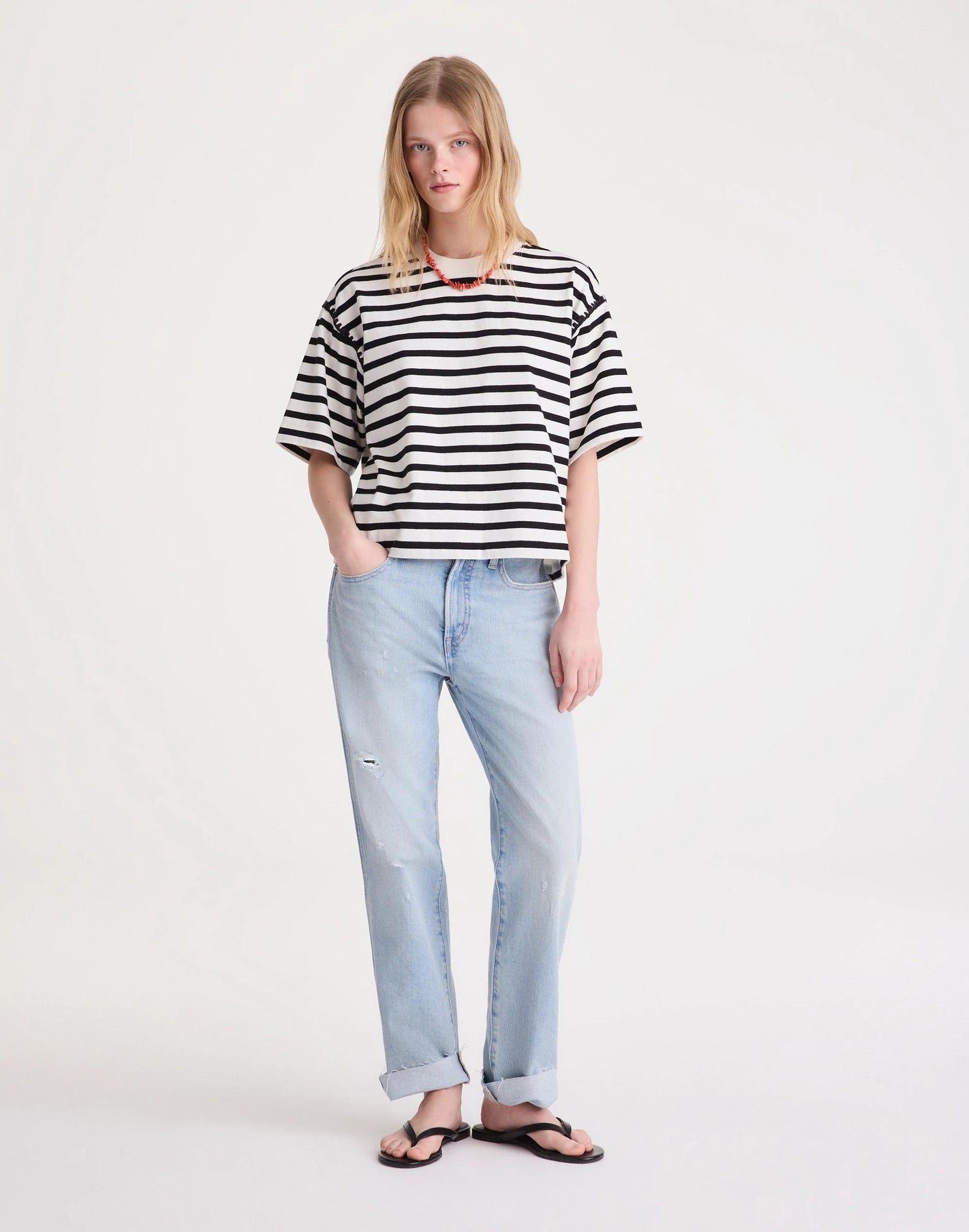 The Boxy Crop Tee in Allday Jersey Black To White Stripe | Madewell