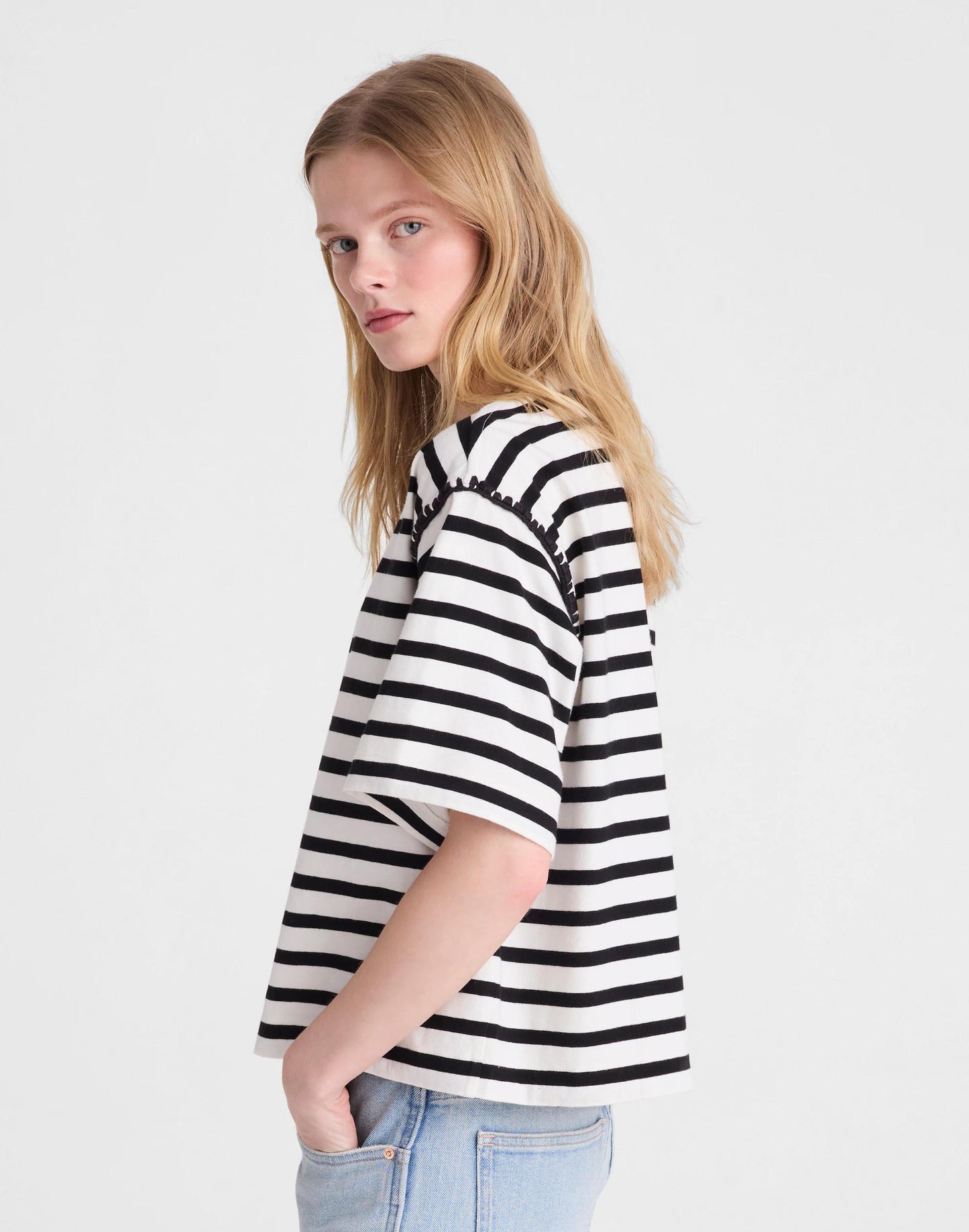 The Boxy Crop Tee in Allday Jersey Black To White Stripe | Madewell