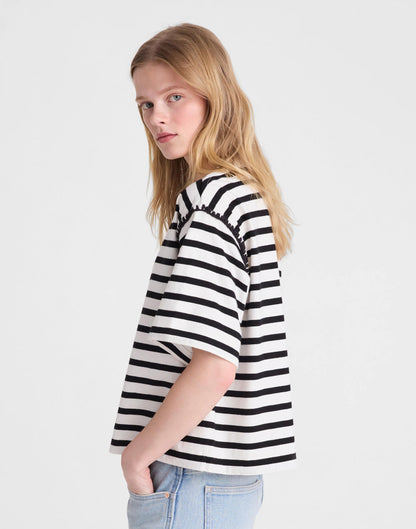 The Boxy Crop Tee in Allday Jersey Black To White Stripe | Madewell