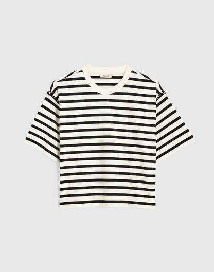 The Boxy Crop Tee in Allday Jersey Black To White Stripe | Madewell