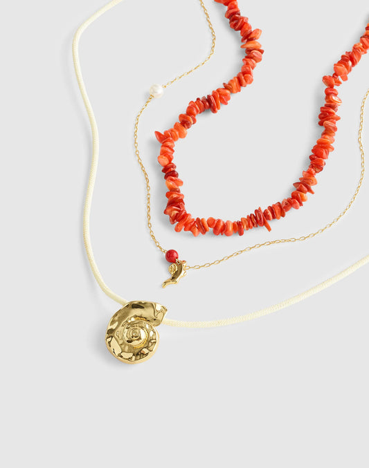 Three-Pack Puka Shell Necklace Set Enamel Red | Madewell