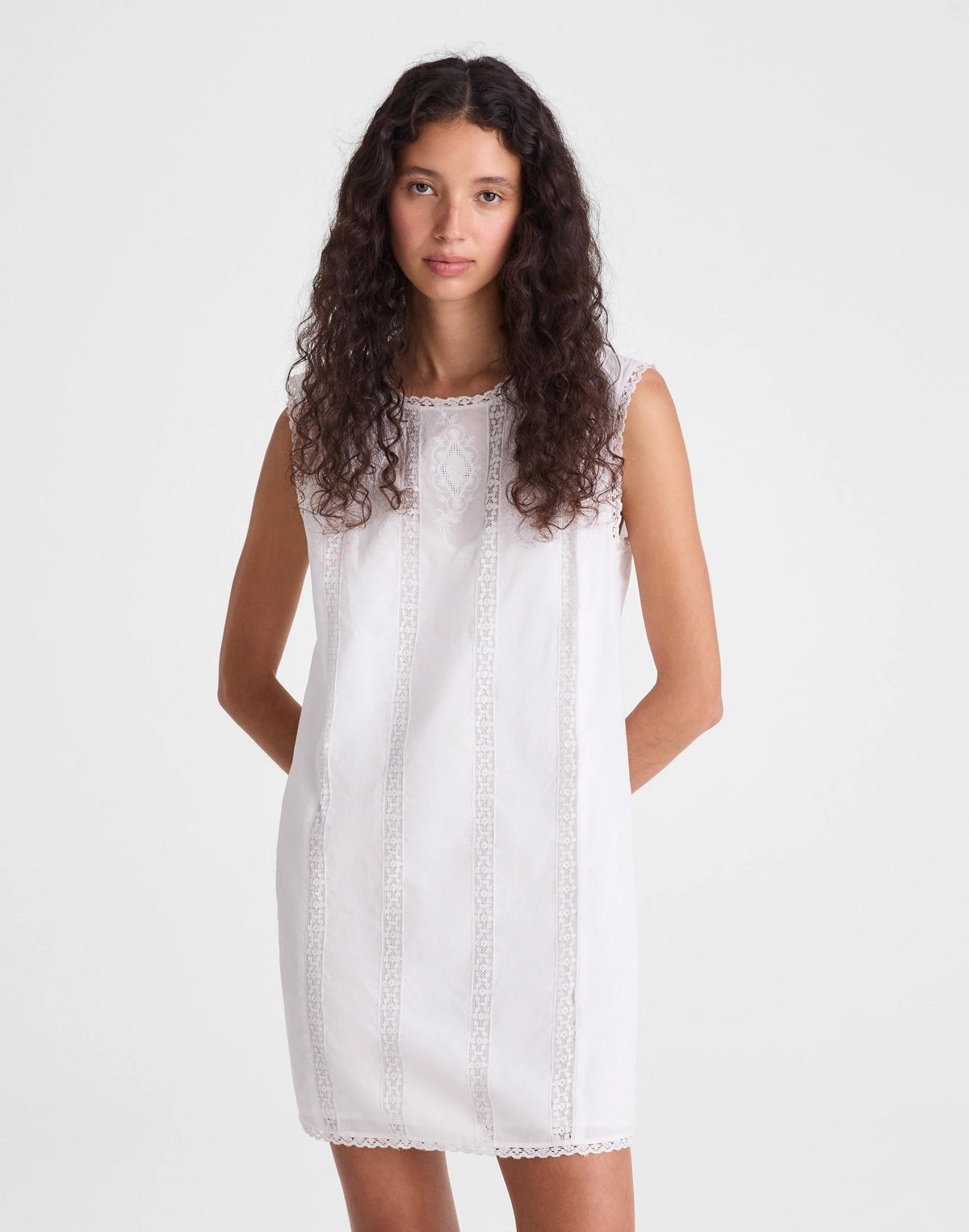 Embroidered Lace-Insert Mini Dress White | Madewell