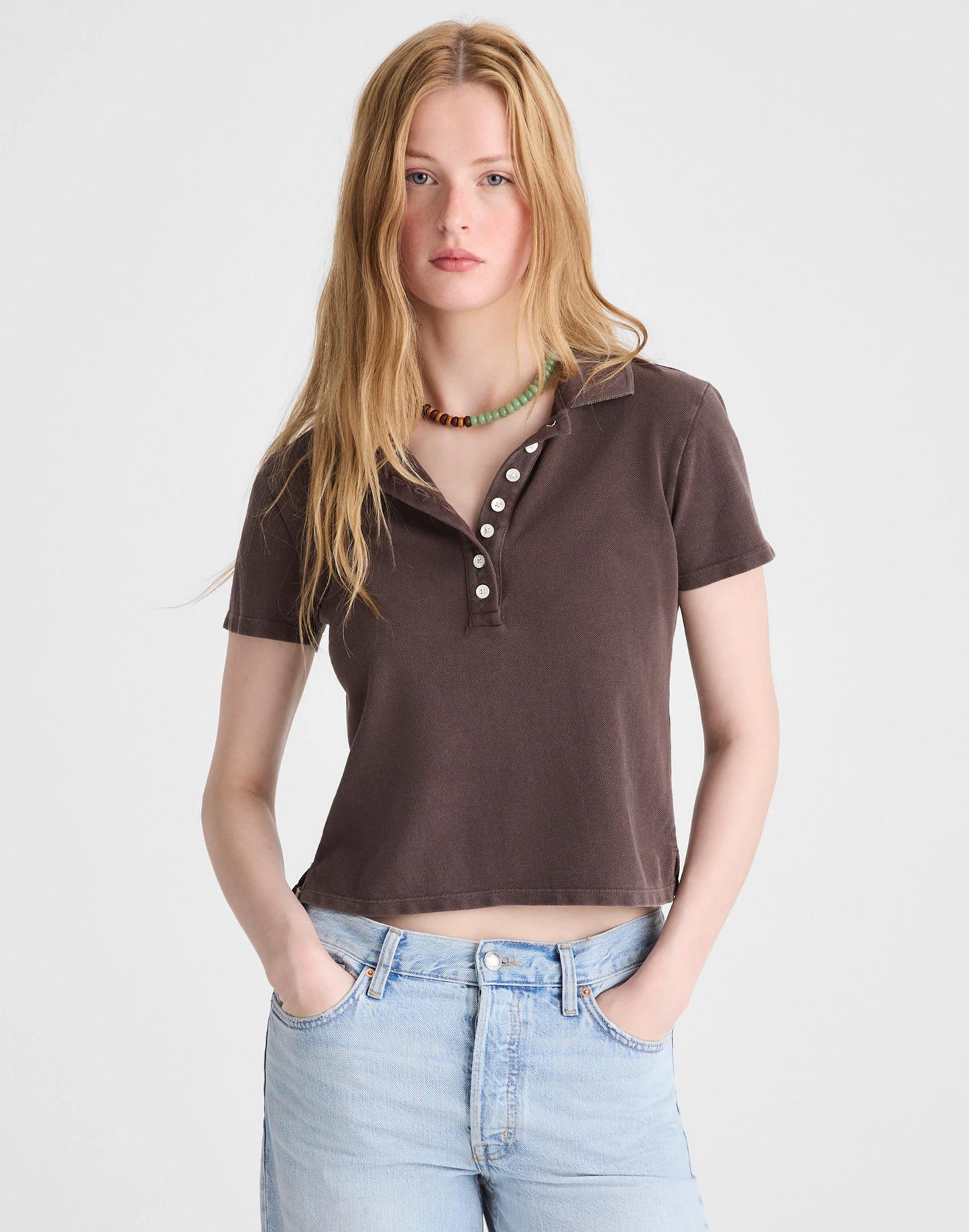 Shrunken Polo in Cotton Pique Dark Brown | Madewell