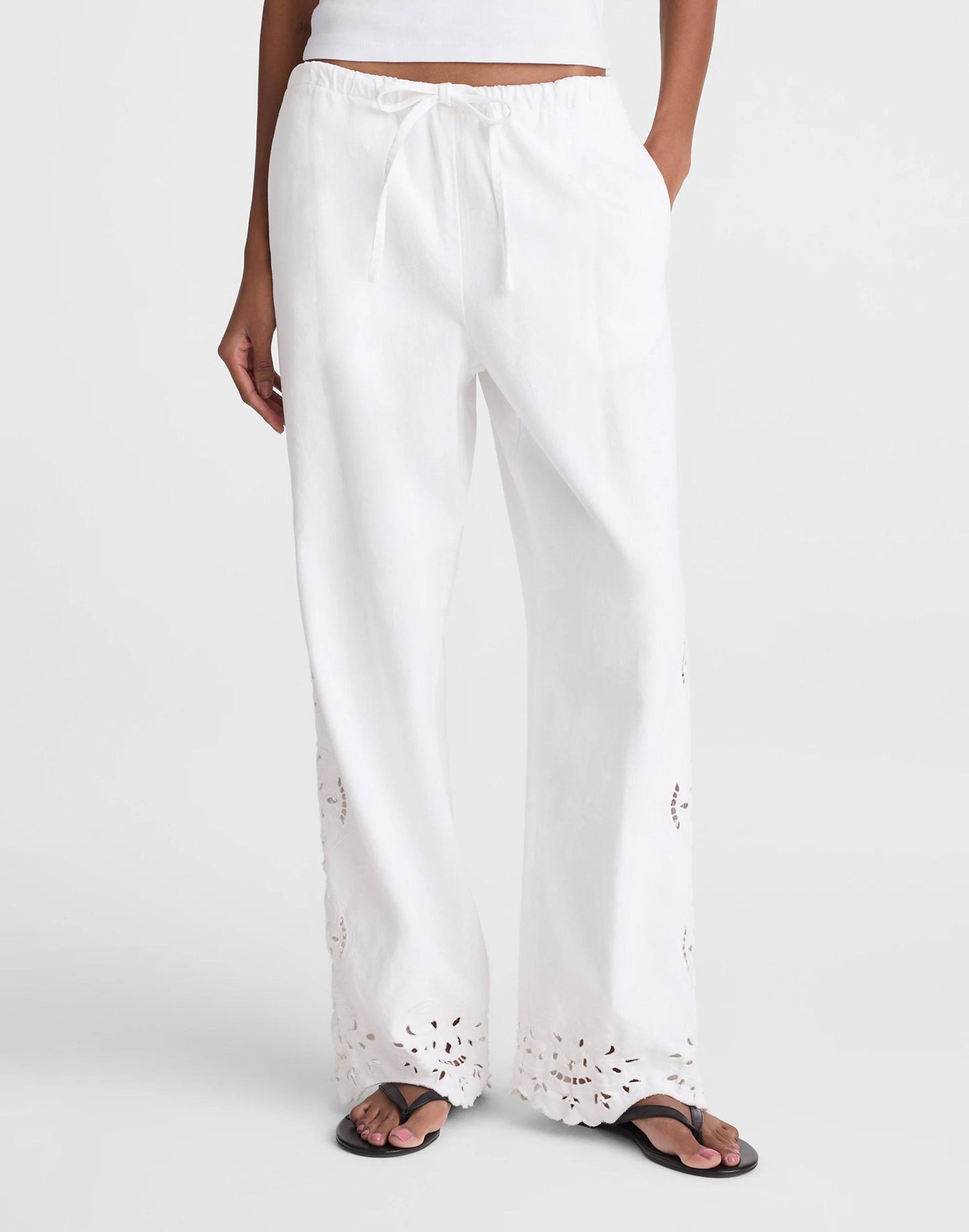Embroidered Denim Pull-On Pants Tile White | Madewell