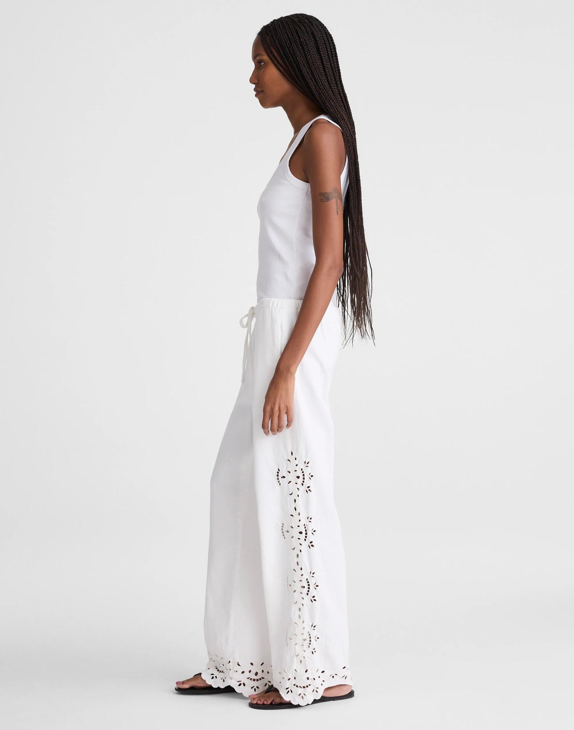 Embroidered Denim Pull-On Pants Tile White | Madewell
