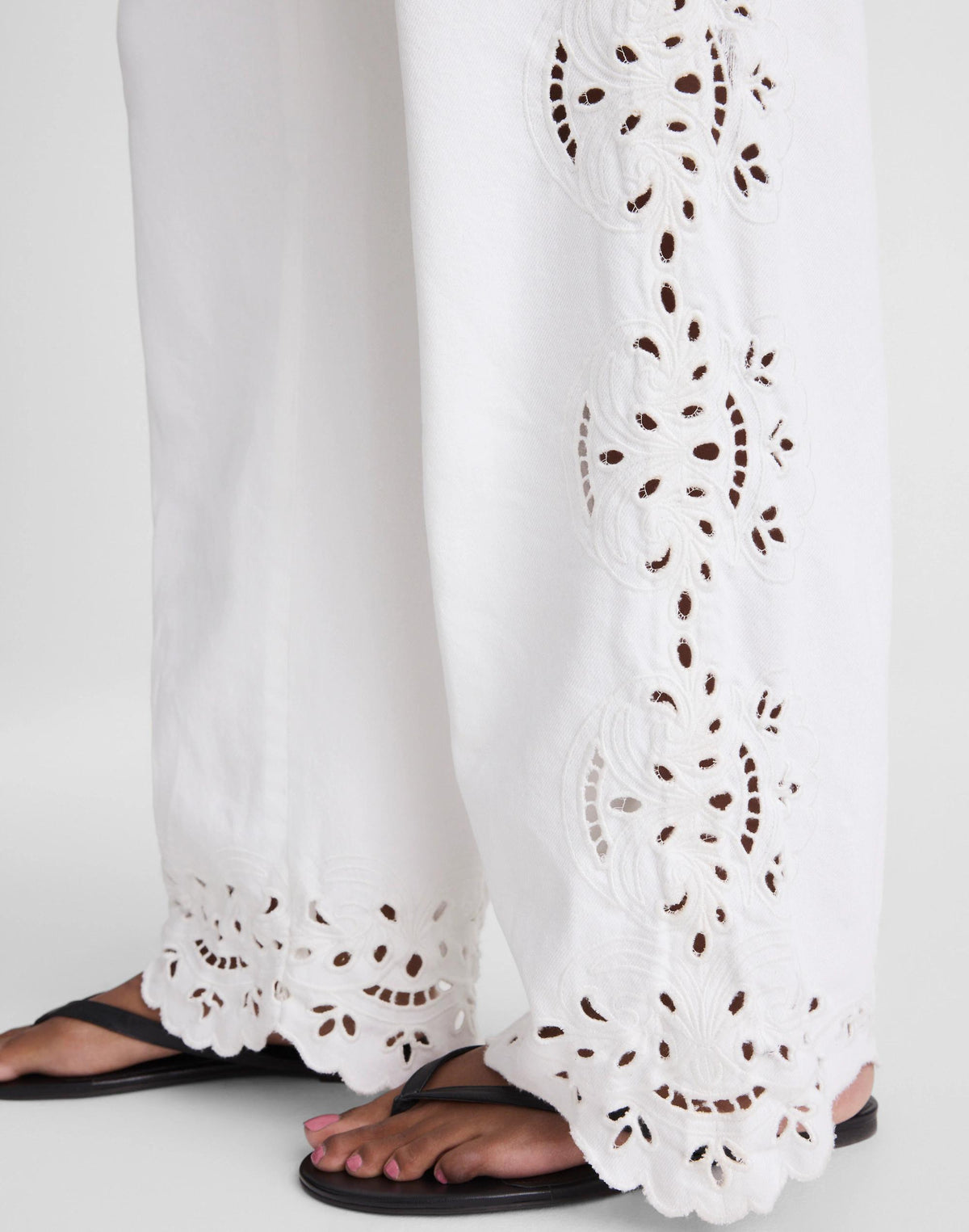 Embroidered Denim Pull-On Pants Tile White | Madewell