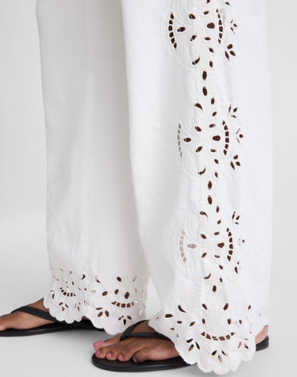 Embroidered Denim Pull-On Pants Tile White | Madewell