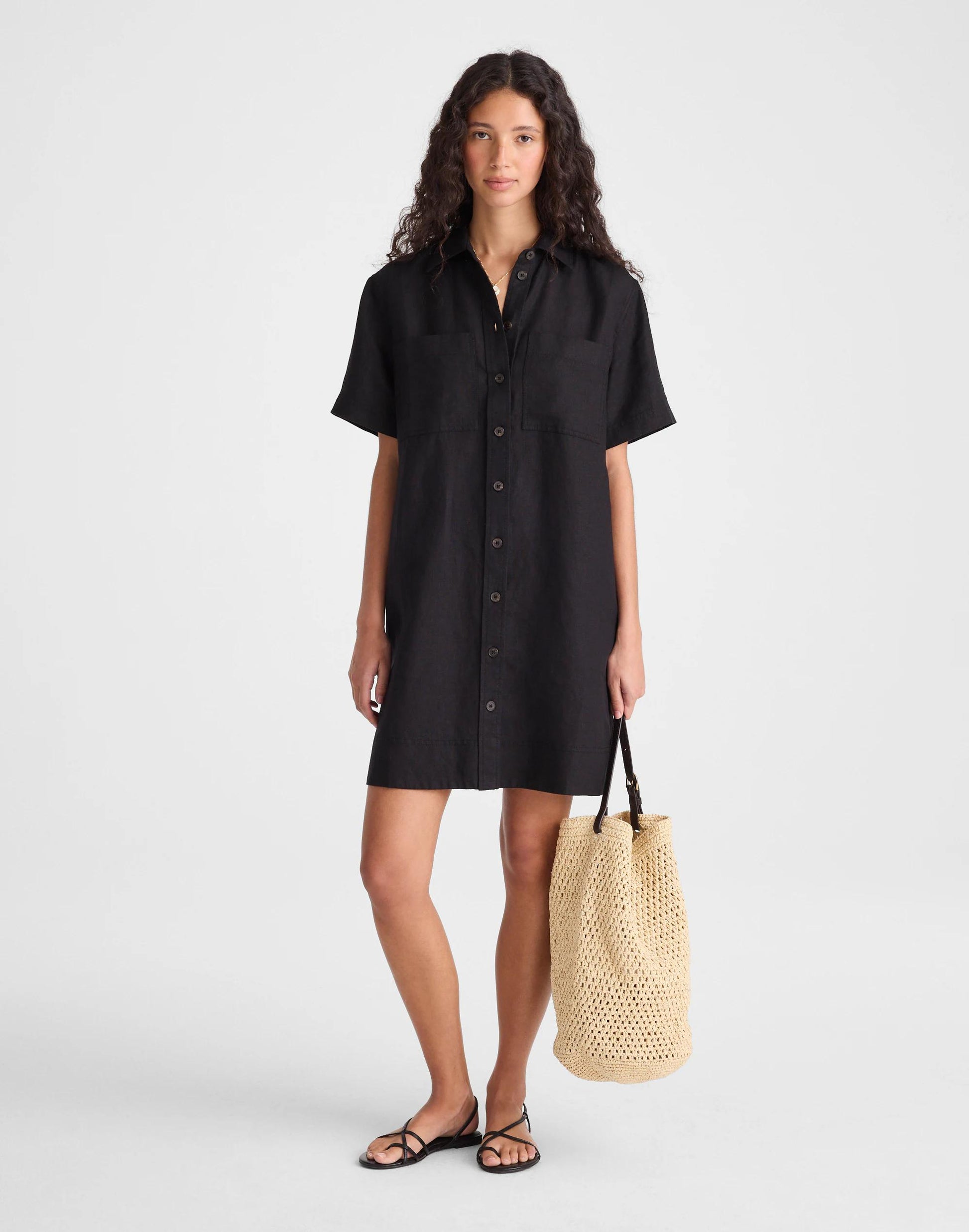 Relaxed Mini Shirtdress in 100% Linen Jet Black | Madewell