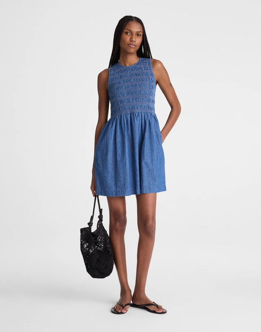The Denim Melody Smocked Mini Dress Cove Wash | Madewell