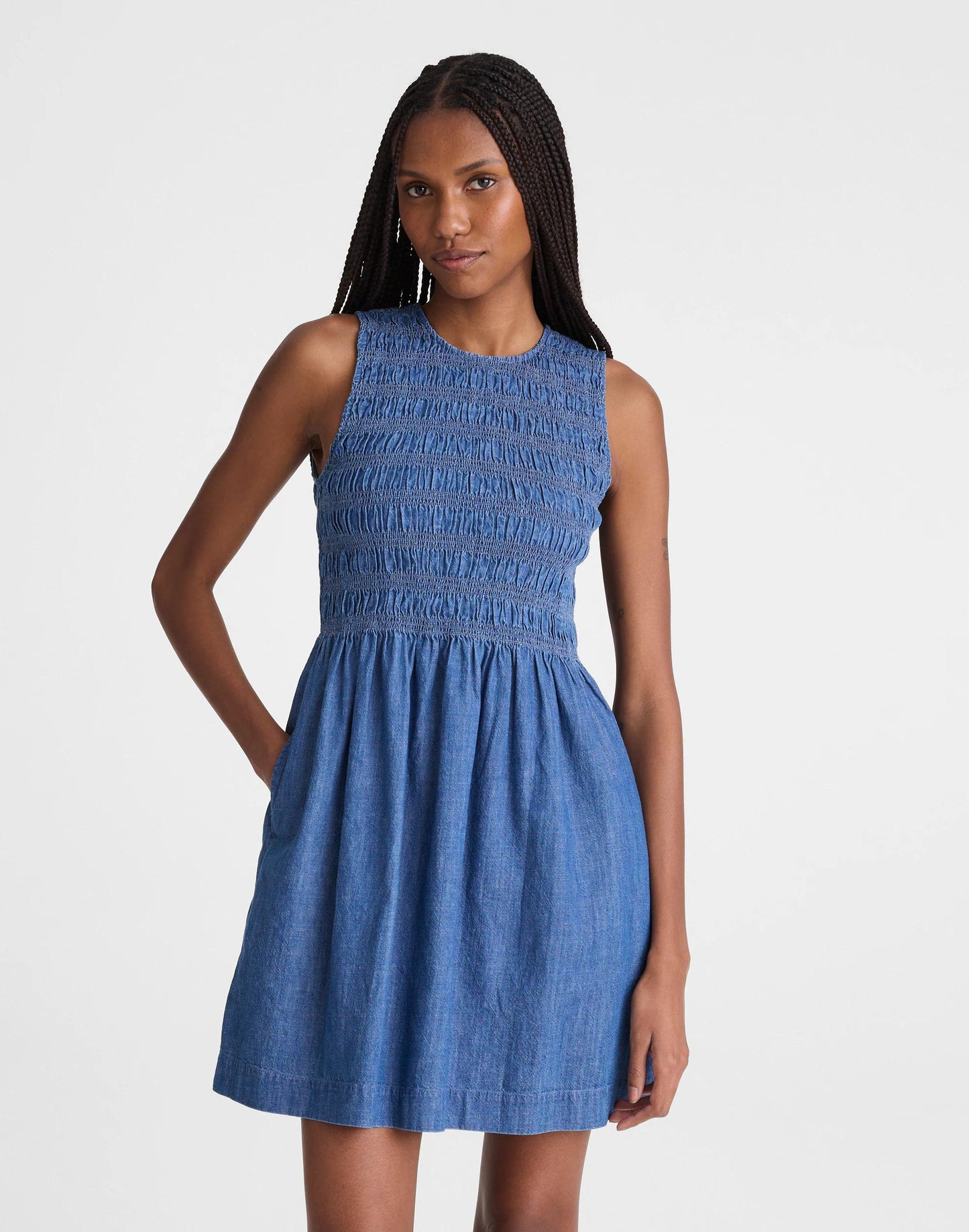The Denim Melody Smocked Mini Dress Cove Wash | Madewell