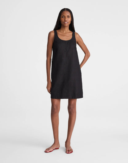 Scoopneck Mini Shift Dress in 100% Linen Jet Black | Madewell