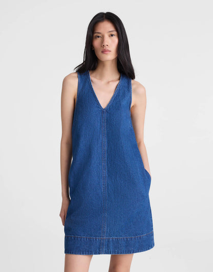 Denim V-Neck Sleeveless Mini Dress Marina Blue | Madewell