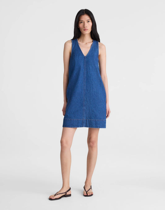 Denim V-Neck Sleeveless Mini Dress Marina Blue | Madewell