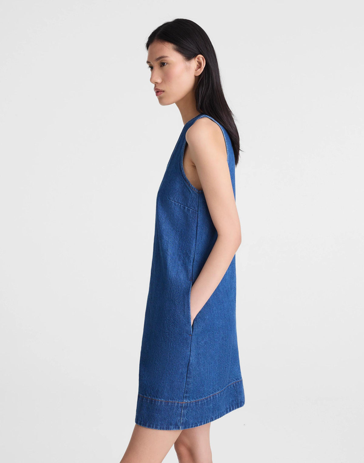 Denim V-Neck Sleeveless Mini Dress Marina Blue | Madewell