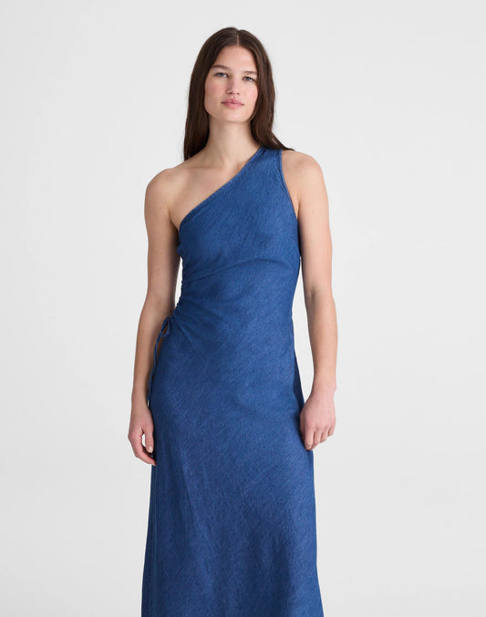 Denim One-Shoulder Maxi Dress Marina Blue | Madewell