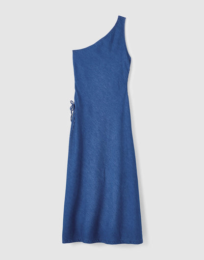 Denim One-Shoulder Maxi Dress Marina Blue | Madewell
