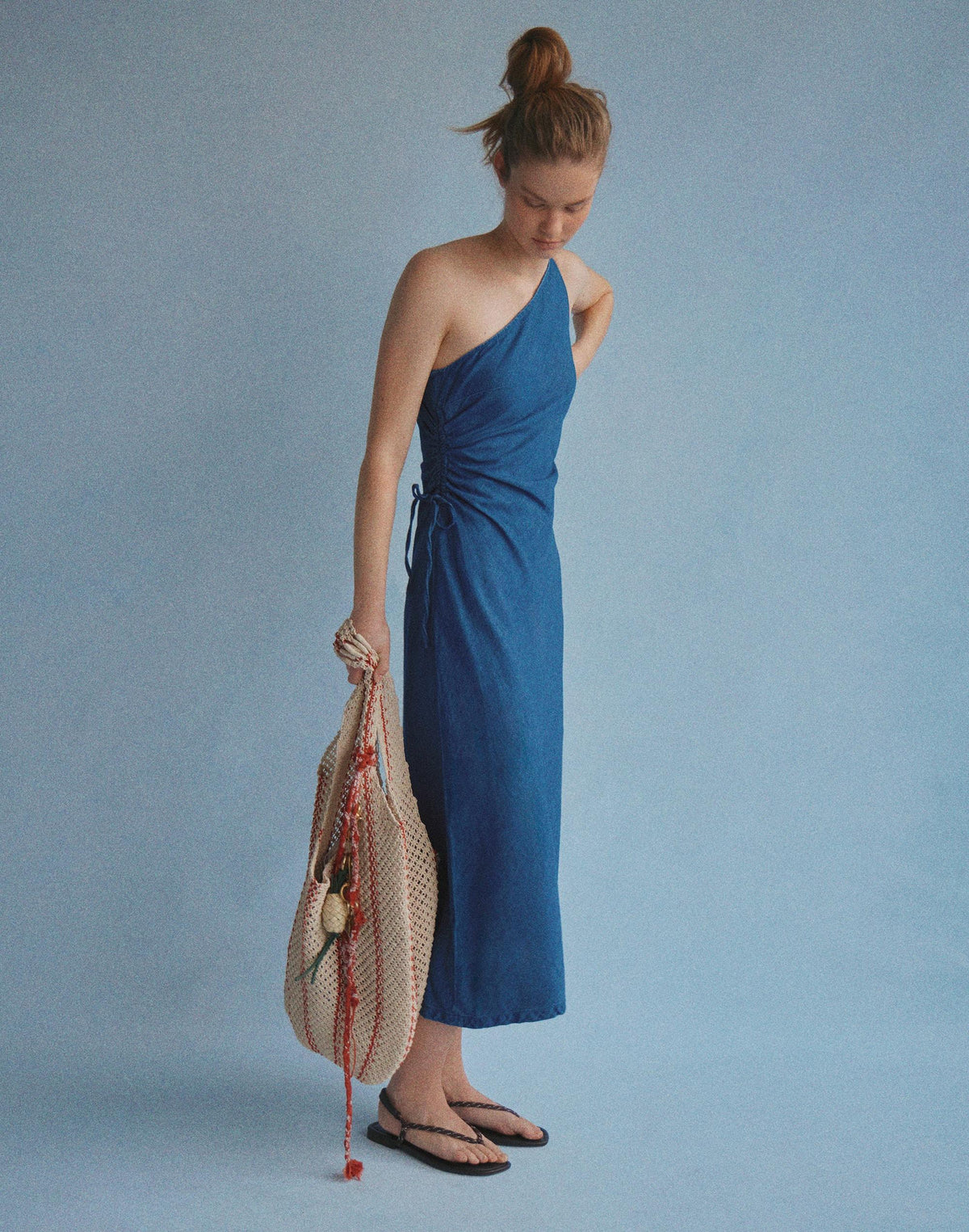 Denim One-Shoulder Maxi Dress Marina Blue | Madewell