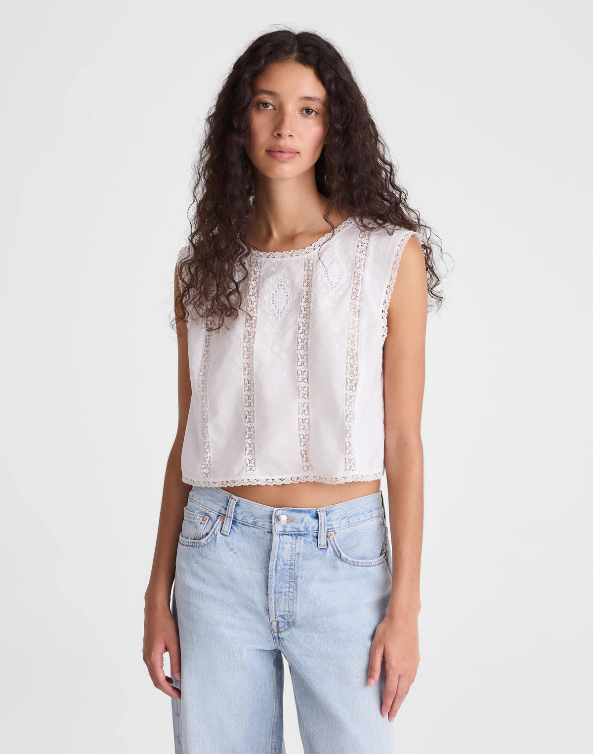 Embroidered Lace-Insert Top White | Madewell