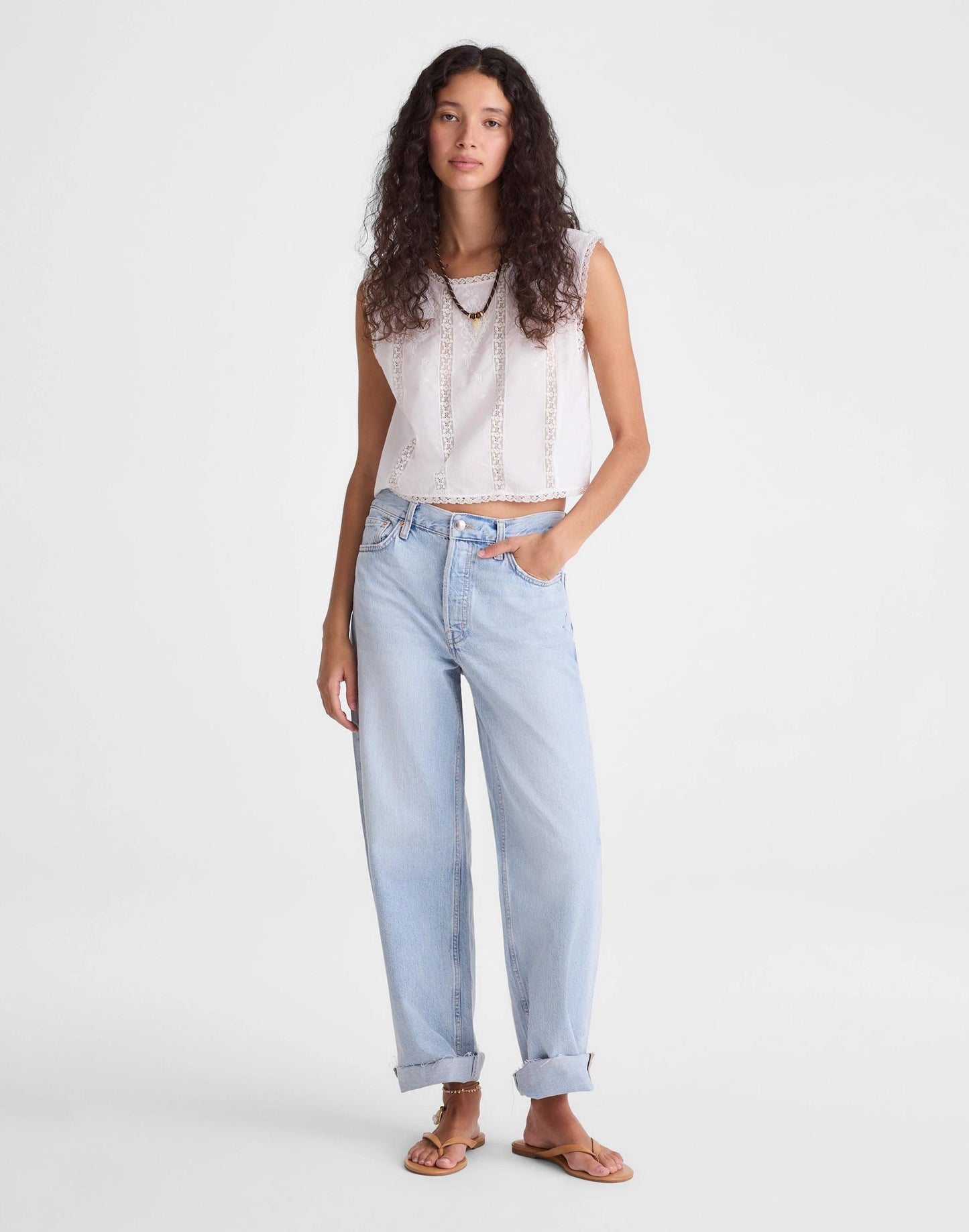Embroidered Lace-Insert Top White | Madewell