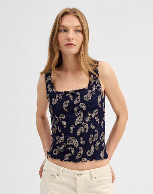 Madewell x Shopbop Smocked Squareneck Tank Tossed Paisley Midnight | Madewell